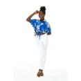 thumbnail image 3 of Women's Hawaiian Tie Front Crop Top Aloha Shirt in Hibiscus Blue L, 3 of 5