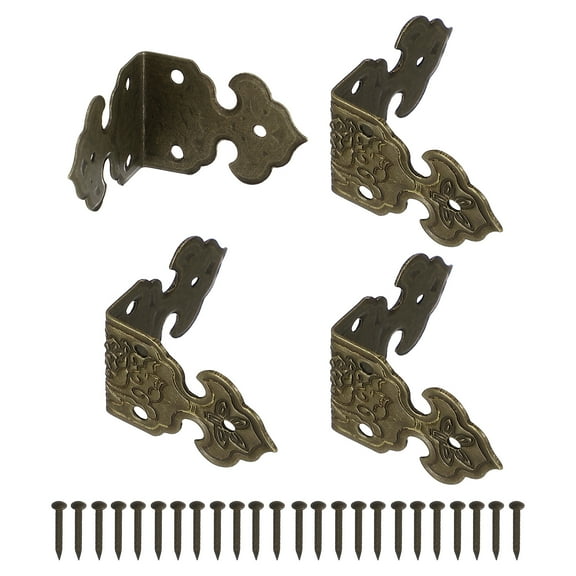 4Pcs L Shaped Vintage Embossing Brass Decorative Corner 1 x 0.7 Inch Corner Protector (Bronze)
