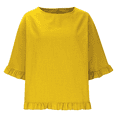 thumbnail image 5 of Women Summer Cotton Linen T Shirts Solid Cotton and Linen Ruffle Pleated Hem Tops Half Sleeve Round Neck Casual Shirt Comfortable Shirts, 5 of 5