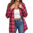 thumbnail image 6 of Hueook Flannel Shirt Women Button Down Tops Women's Plaid Button with Pocket Basic Top Jacket Hot Pink L, 6 of 6