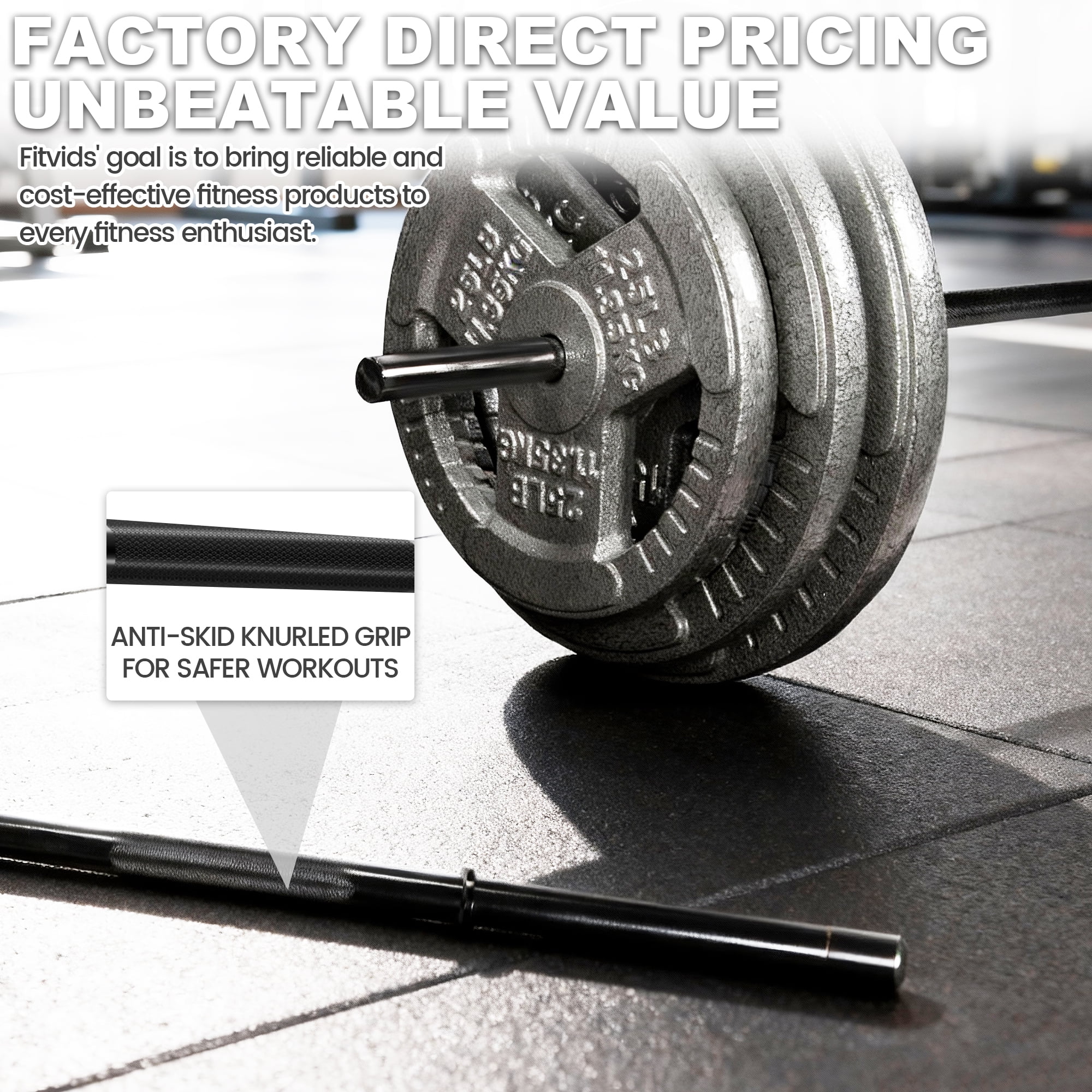 FlexWave Straight Barbell Bar, Alloy Steel, 1-Inch Standard Diameter, Black Finish, Available in 5FT and 7FT