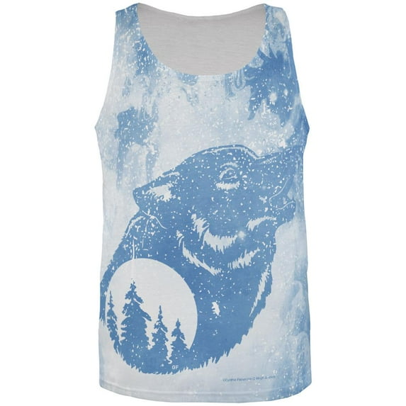 Distressed Blue Howling Wolf Silhouette All Over Mens Tank Top Multi LG