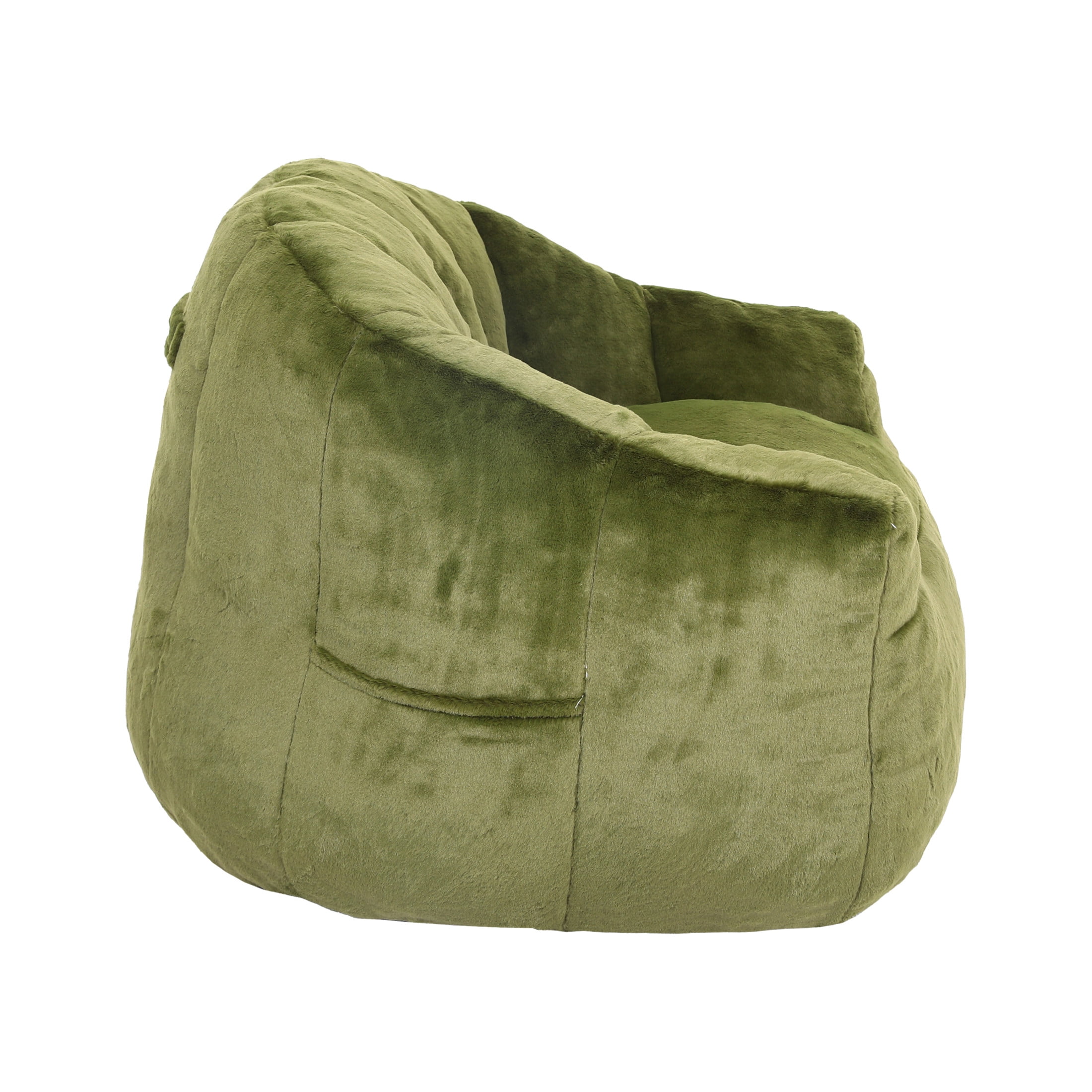 Noble House Dorothy Faux Fur Bean Bag Chair, Comfy Large Memory Foam Gaming Lounge Sofa for Living Room, Green