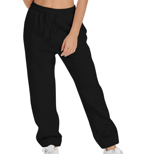 AherBiu Sweatpants Women Fleece Drawstring High Waist Straight Leg Athletic Pants Fall Winter Solid Color Causal Yoga Workout Trousers