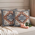 thumbnail image 2 of Orange Blue Boho Southwestern Outdoor Waterproof Pillow Covers, Traditional Ethnic Classical Decorative Square Throw Pillowcase Sofa Cushion Sham for Patio/Couch/Chair, 24"x24" 2 Pack, 2 of 8