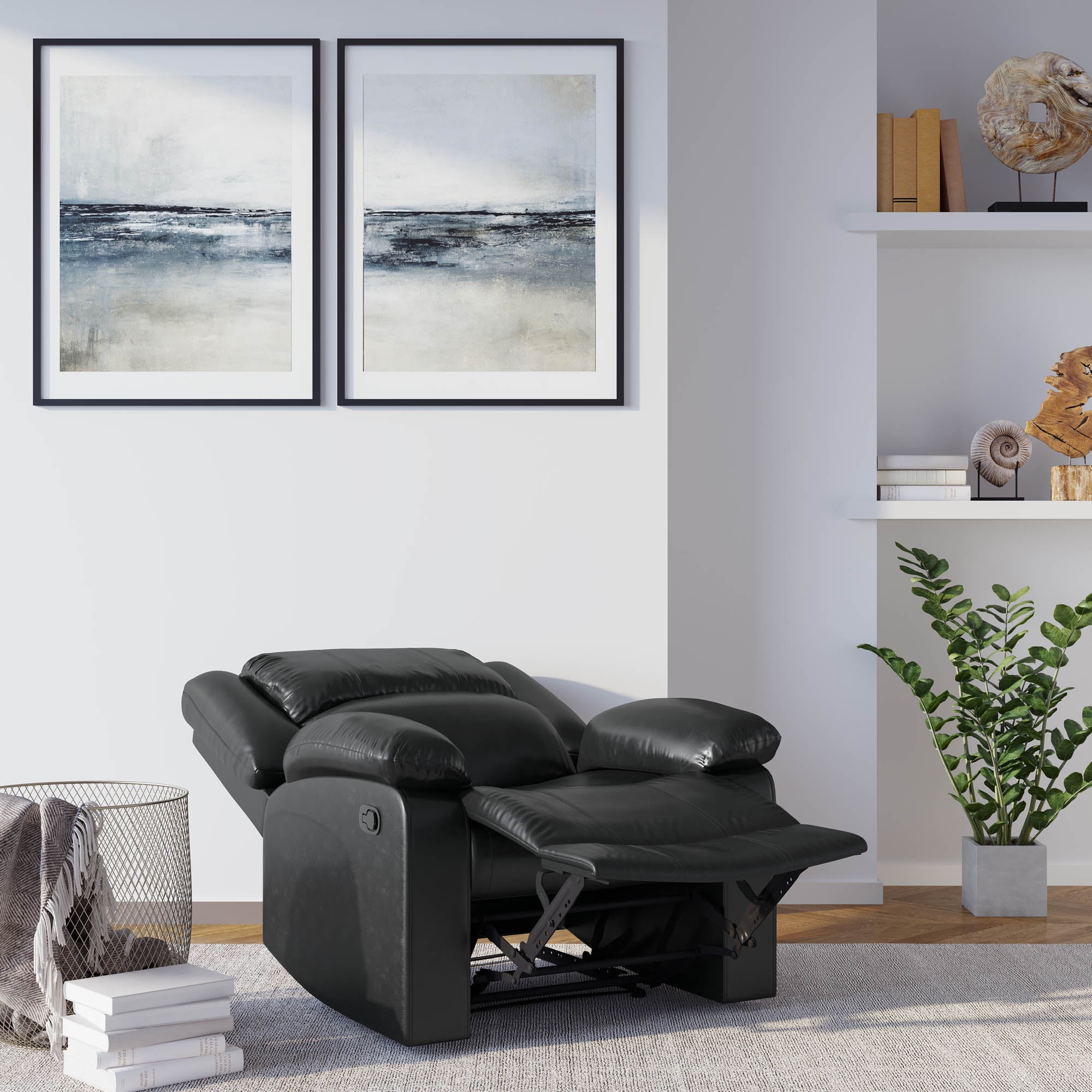 Relax-A-Lounger Warren Faux Leather Manual Recliner, Black