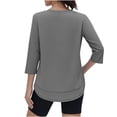 thumbnail image 4 of 3/4 Sleeve Womens Tops Lightweight Quick Dry Casual Crewneck Athletic Workout T Shirts Solid Color Loose Blouse Gray S, 4 of 6