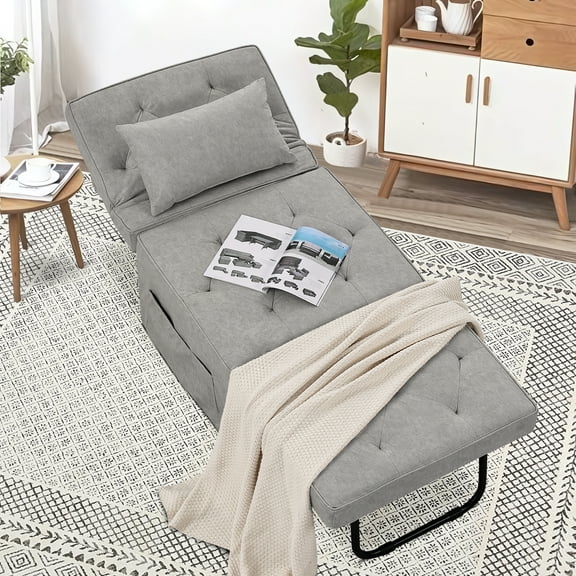 Convertible Sofa Bed, 4 in 1 Multi-Function Folding Ottoman Bed with Adjustable Backrest, Modern Pull Out Sleeper Chair for Living Room Apartment Office (LightGray, Medium-28 Width)