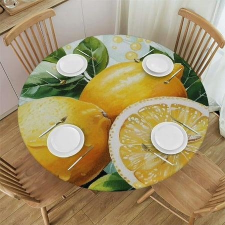

Autua Lemons Leaves Round Table Cover Stain Resistant Washable Perfect for Indoor Outdoor Kitchen Dining Wedding Parties 100% Polyester Waterproof Tablecloth 46 -50