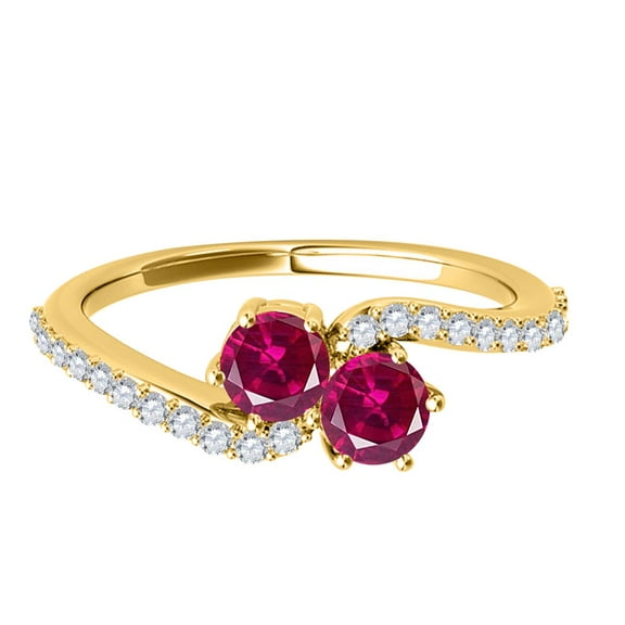 Mauli Jewels Engagement Rings for Women 1 Carat Two Stone Ruby And Diamond Ring 4 prong14K Yellow Gold