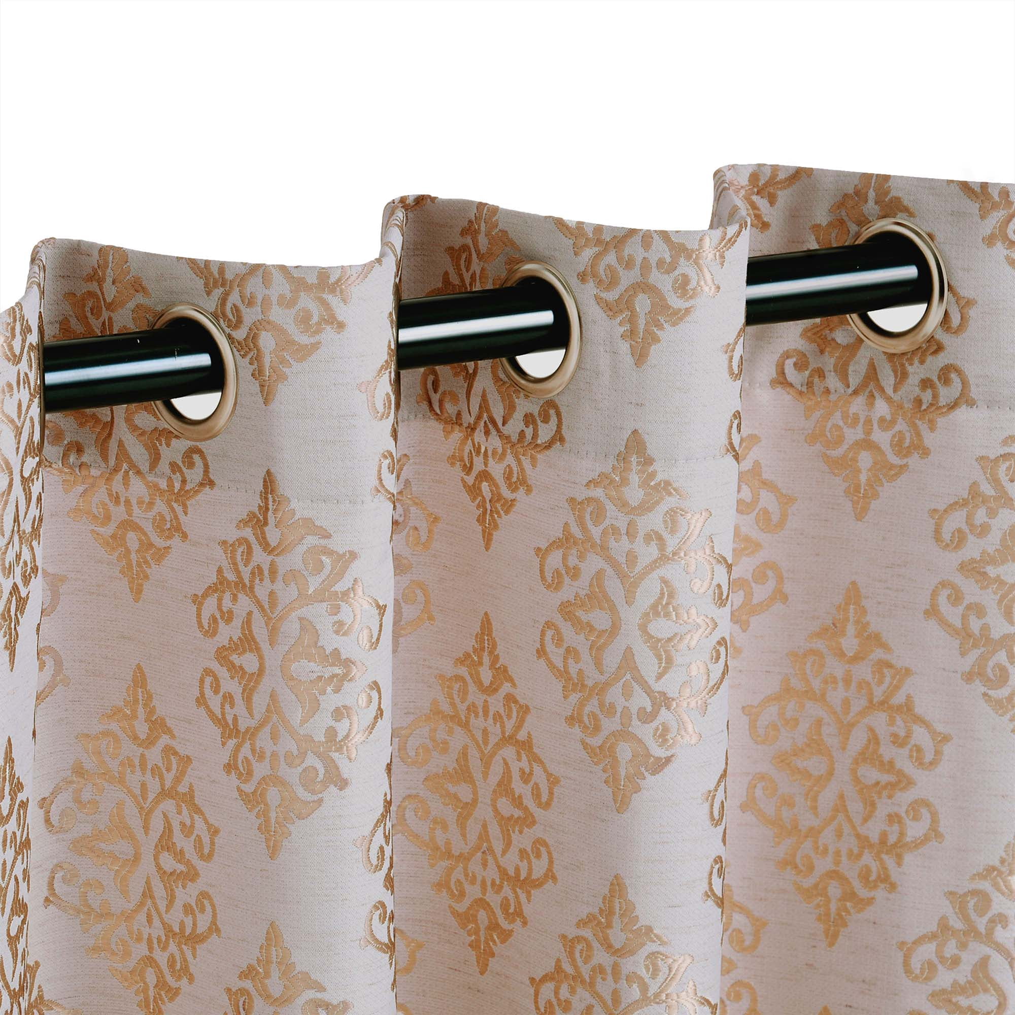 Superior Venetian Damask Jacquard Grommet Curtain Panel, Set of 2, 52" x 96", Gold