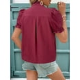 thumbnail image 2 of Women'S Summer Tops 2025 Casual Ruffle V Neck Puff Short Sleeve Button Down Shirts Embroidered Blouses Wine Red S, 2 of 8