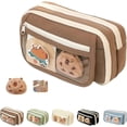 thumbnail image 1 of Capybara Pencil Case, Cute Kawaii Canvas Capybara Pencil Bag, Large Capacity Multi-Layer Transparent Capybara Pencil Case (Brown), 1 of 5