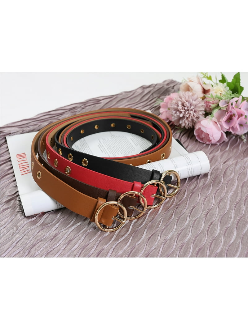 INSPIRE CHIC Women's Studded Grommet Circle Metal Buckle Leather