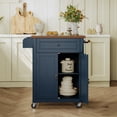 thumbnail image 5 of HLR Small Kitchen Islands Table with Storage, Rolling Wood Microwave Cart on Wheels for Dining Room, Blue, 5 of 17