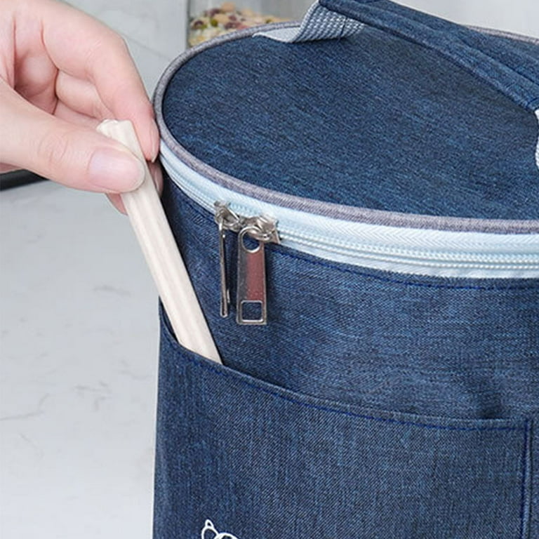Denim Round Lunch Bag YIGSECU Waterproof Oxford Insulated Round