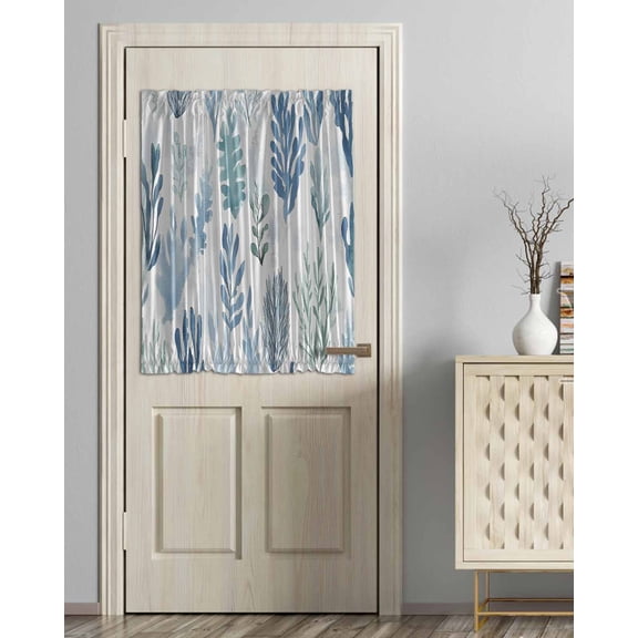 Blue Green Botanical Blackout Curtains French Door Curtains for Door Window, Summer Watercolor Plant Privacy Drapery for Patio/Sidelight Doors, 1 Panel with Tieback, 54 x 40 Inches