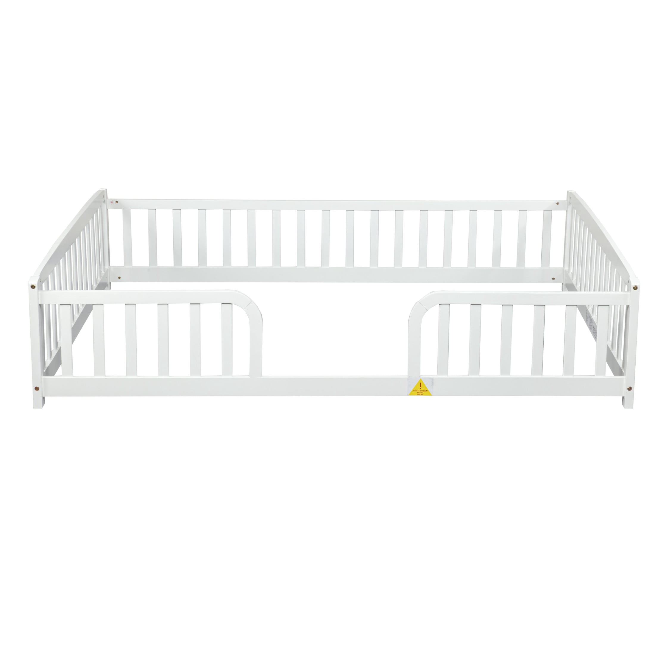 Alvantor Full Size Floor Bed with Entrance and Guardrails – Low Montessori Wood Bed Frame for Toddlers, White