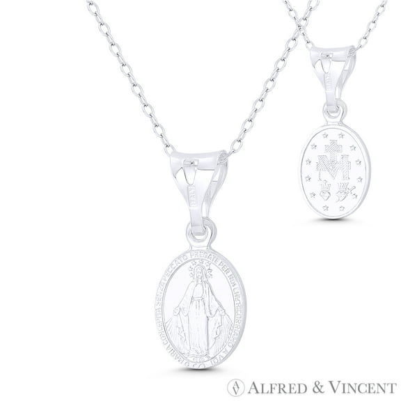 Our Lady of Grace Virgin Mary Miraculous Medal 25x10mm (1inx0.4in) Pendant & Chain Necklace in .925 Sterling Silver