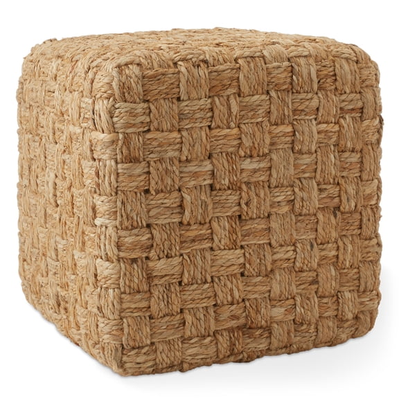 Casafield Seagrass Cube Ottoman, 18" W x 18" D x 18" H Square Handwoven Pouf, Indoor Boho Home Decor for Living Room, Apartment