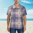 thumbnail image 4 of Goofa Purple Floral Gingham Check Plaid Hawaiian Shirt for Men, Unisex Summer Beach Casual Short Sleeve Button Down Shirts,Aloha Tropical Floral print shirt-Small, 4 of 9