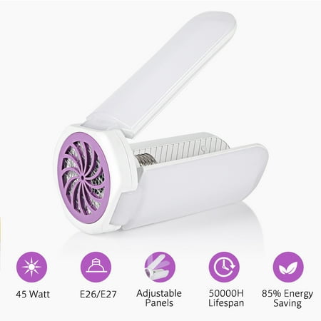 

Domqga Garage Light mosquito Killer Light E26/27 Three-leaf Folding Mosquito Killer Light Input Voltage 110-265V AC 45W 6500k