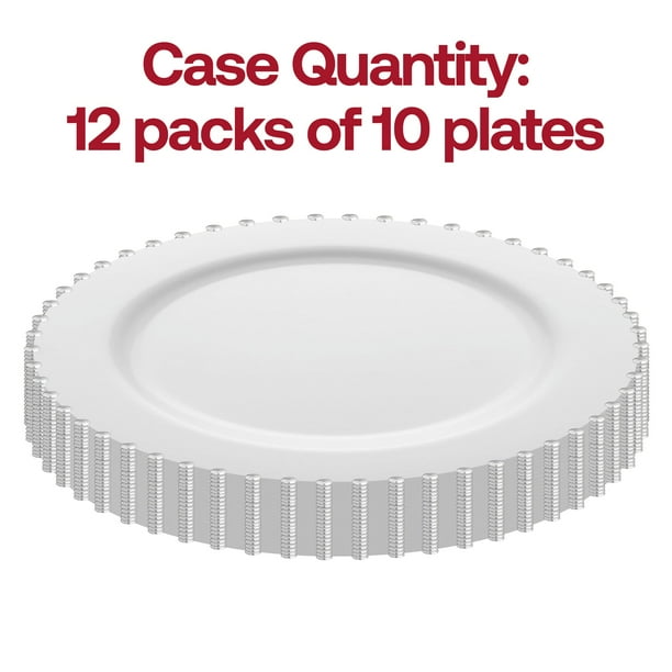 Plastic 12 Inch Dinner Plates Smarty 10” White With Silver