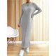 thumbnail image 5 of Vestido Tipo Suéter para Mujer, Larga, Tejido Acanalado, Cuello Redondo, Corte Entallado, Informal, para Otoño. Gris M, 5 of 9