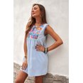 thumbnail image 3 of ABPHQTO Mini vestido recto sin mangas con rayas florales bordadas para mujer, 3 of 5