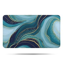 Blue Marble Gold Wave Pattern Bathroom Rugs Mat,Non Slip Microfiber Bathroom Rug,Rubber Backing,Soft Bathroom Mats for Bathroom Floor,Tub and Shower,17x30in(43x75cm)