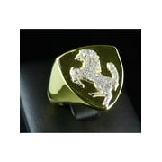 Sterling Silver Yellow Gold Finish Real Diamonds Ferrari Car Logo Ring .25ct