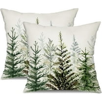 Christmas Pillow Covers 18x18 inch Set of 2 Watercolor Blue Green Christmas Tree Rustic Style Nature Forest Print Decorative Throw Pillows Winter Christmas Decor 32B