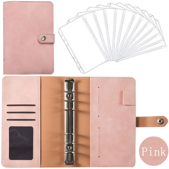 BE-TOOL PU A6 Notebook Binder Inner Paper Cover with Zipper Bags Personal Planner Filler Paper Pink