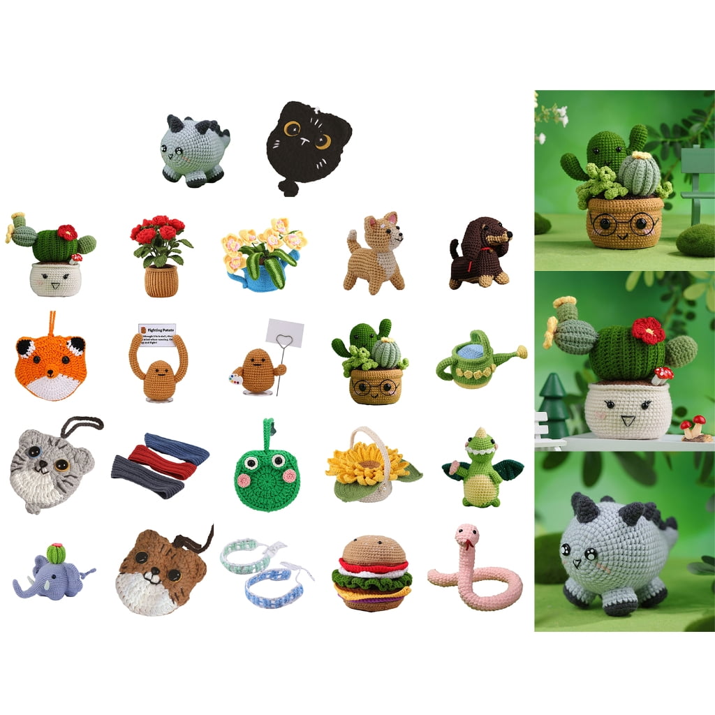 Crochet Kits Plant Crochet Yarn Set Cute Animal Crochet Kits DIY Beginners Crochet Kits with English Video Tutorials
