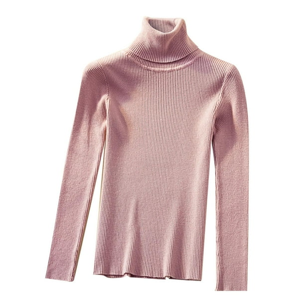 Otoño Invierno 2020, suéteres de punto de cuello alto para mujer, suéter  ajustado de manga larga Rosado Yuyangstore Suéter de punto de mujer