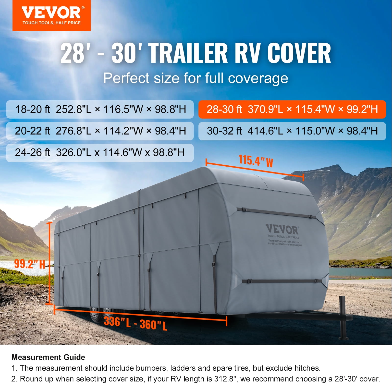 BENTISM Travel Trailer Cover, 28-30' RV Cover, 4-Layer Non-Woven Fabric Camper Cover, Waterproof, Windproof And Wear-Resistant Class A RV Cover, Rip-Stop Camper Cover with Storage Bag and Patches