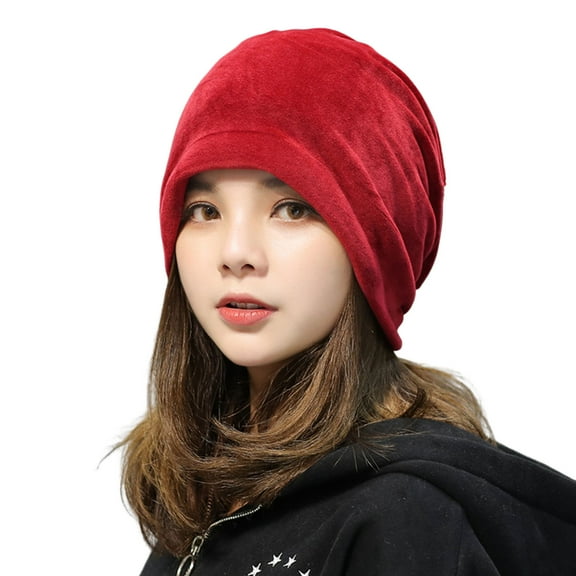 Opvise Women Fashion Beanie Hat Elastic Soft Solid Color Baggy Slouchy Keep Warm No Brim Plush Women Winter Beanie Fashion Accessories Black