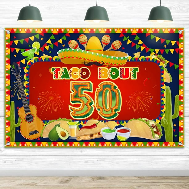 Hamigar Telón De Fondo Para Cartel De Feliz Cumpleaños Número 50, 6 X 4 Pies, Taco Bout 50 Fiesta, Cactus Mexicano, Decoración De Cumpleaños, Suministros Para Fiestas Para Hombres