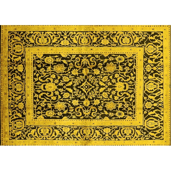 Ahgly Company Indoor Rectangle Oriental Yellow Traditional Area Rugs, 8' x 12'