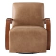 thumbnail image 4 of Spruce & Spring Modern Swivel Accent Chair with U-Shaped Wood Arms Single, Cognac Brown&Walnut, 4 of 10