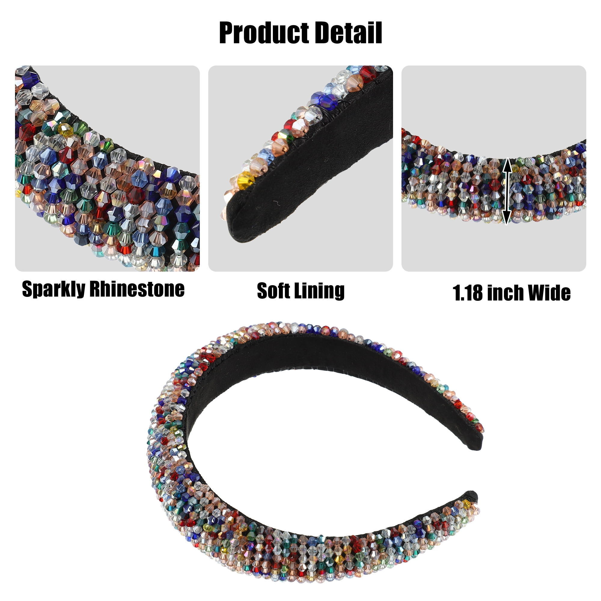 Unique Bargains Rhinestone Headband Bling Hair Accessories for Women Multicolor 1.18" Wide
