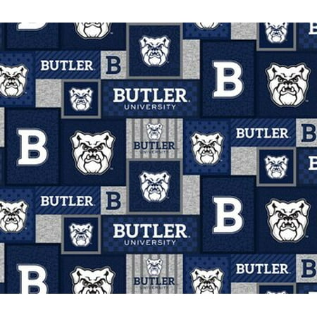 - Butler University Fleece Fabric with College Patch Design-Sold by the yard