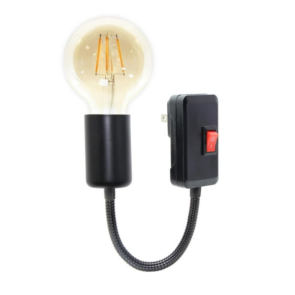 shiyou-Plug in Light Socket, Bulb Socket Extender with 9mm Thick Gooseneck, Light Socket with Switch and Plug, Adjustable 360° Light Bulb Plug Adapter Night Light Bedside Reading Light