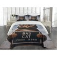 thumbnail image 2 of Ambesonne Cat Quilted Coverlet 3 Pcs, Whimsical Bad Kitty Mug Shot, Queen Size, Umber and Pale Blue Grey, 2 of 4