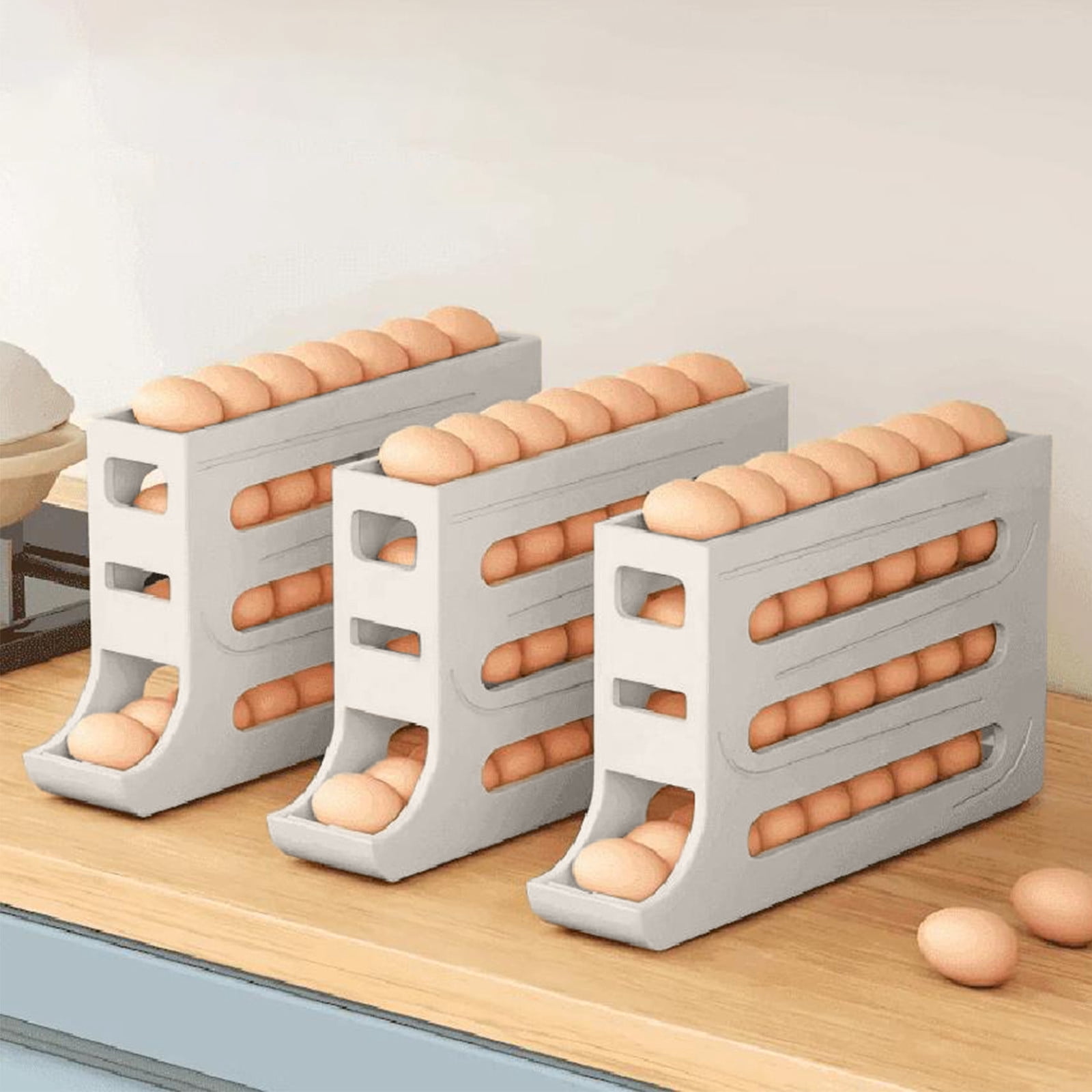 Lunxisen 3 Pcs Egg Storage Container Automatic Rolling Dispenser Fridge Organizer Space Saving Kitchen Refrigerator Door Storage Solution