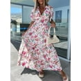 thumbnail image 5 of Women's Floral Print Flutter Sleeve Maxi Dress with Smocked Bodice Tiered 100% Polyester Fabric for Everyday Wear, 5 of 7