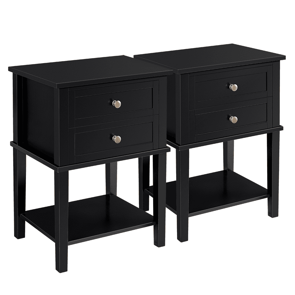 Alden Design Transitional End Table with 2 Drawers, Set of 2, Black