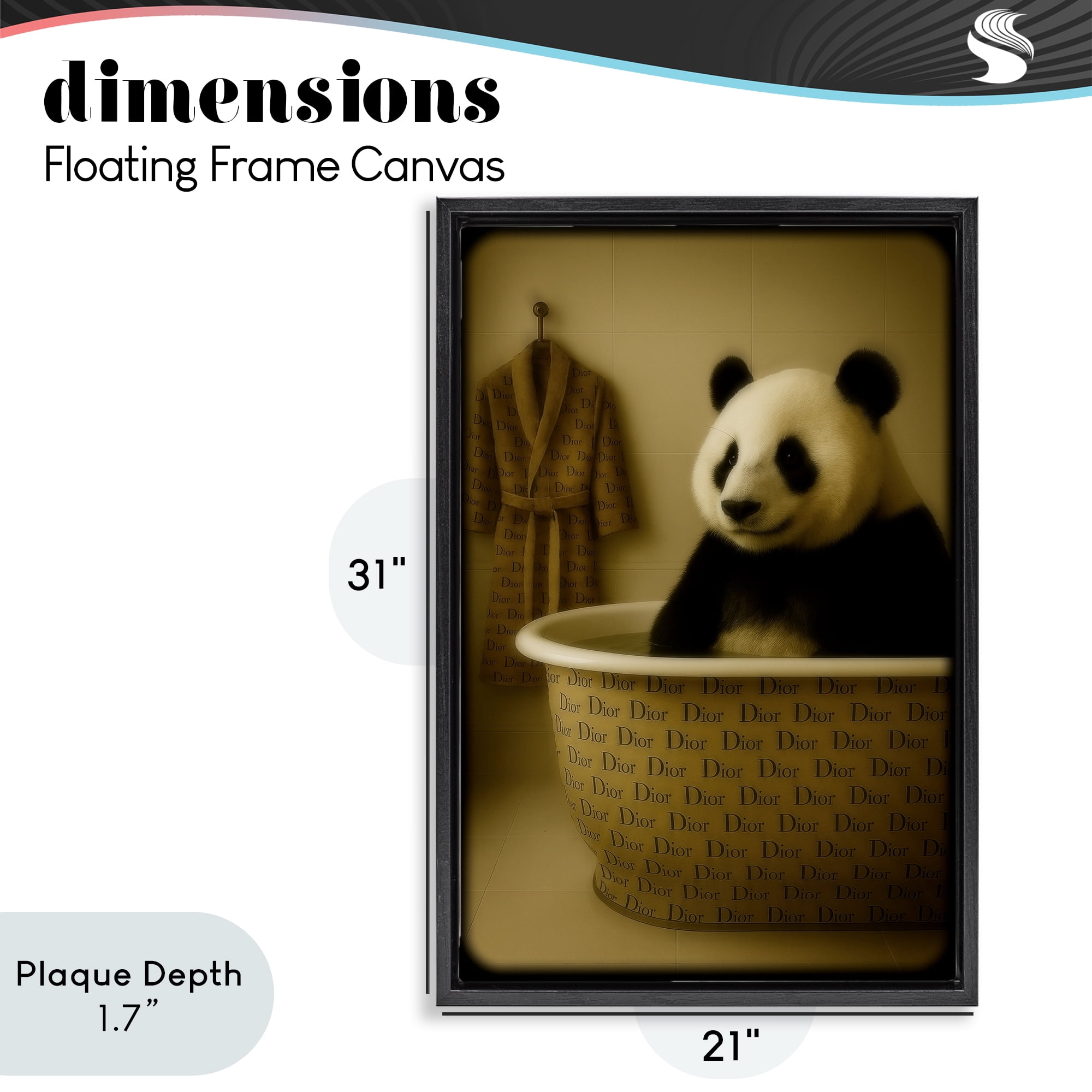 Stupell Industries Couture Panda in Luxury Tub Black Framed Floater Canvas Wall Art, design by Grotto Studios