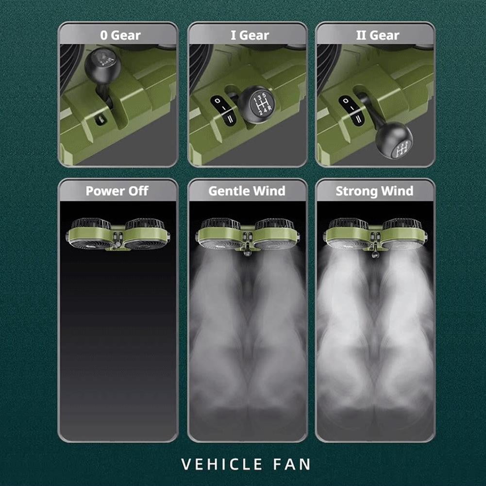 Car Fan Adjustable Dual Head, 360° Rotatable Car Clip Fan for Front/Rear Seat Passenger Car Essentials Cooler, Strong Wind Electric Air Circulation Fans for Car Truck SUV Van Boat - 5V