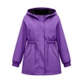 thumbnail image 4 of Fesfesfes Girls Hooded Windbreaker Jacket Drawstring Waist with Pockets, Lightweight Waterproof Outdoor Coat for Kids School Daily Wear Ages 5-16 Years, 4 of 8